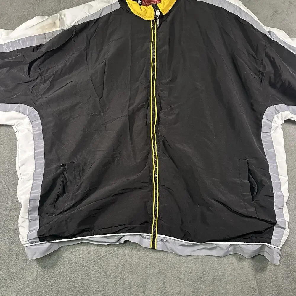 Vangelis Jacket Black White Men Large Vintage 90s Windbreaker Nylon Full Zip